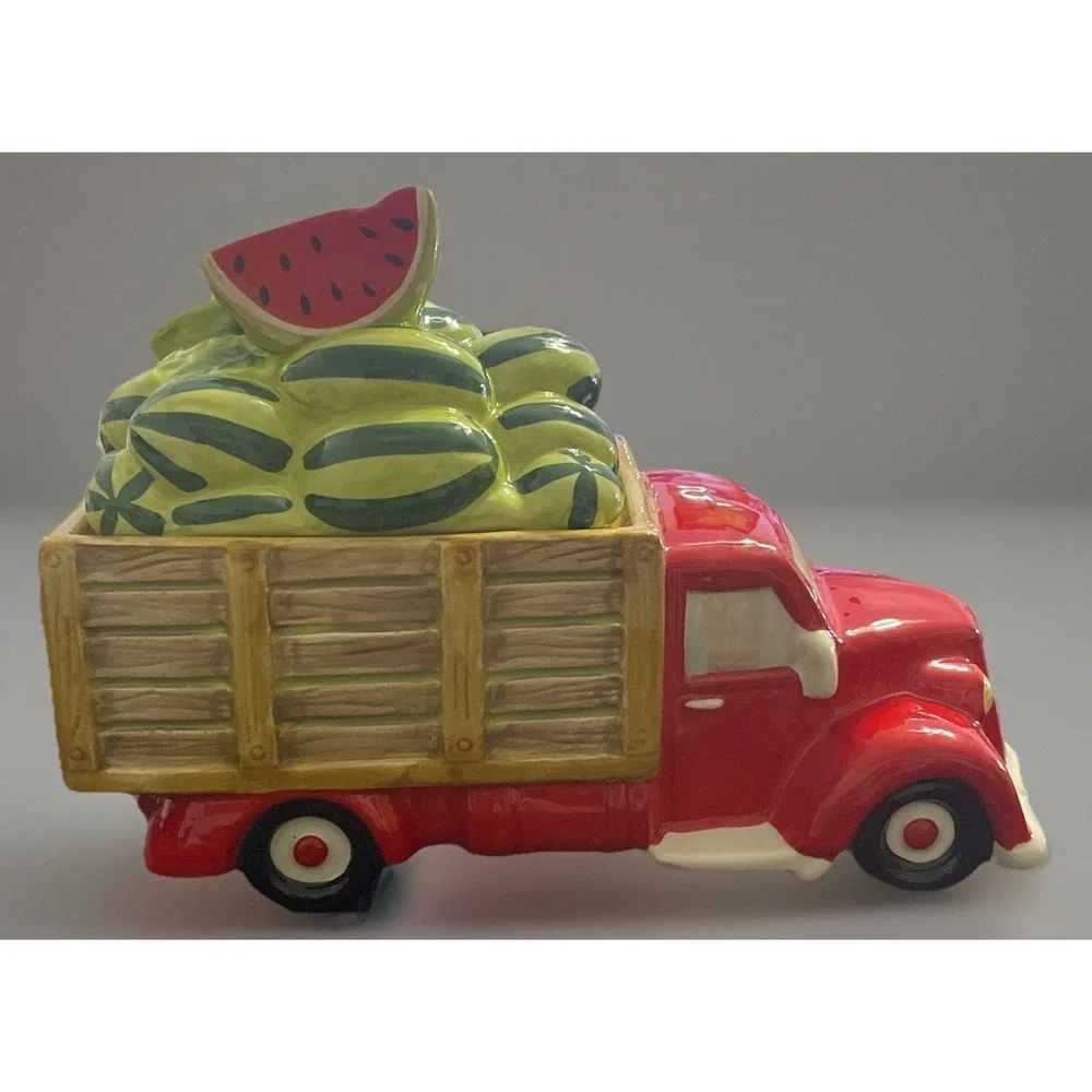 Vtg Pier 1 Imports Handpainted Watermelon Truck‎ Cookie Jar Red 10